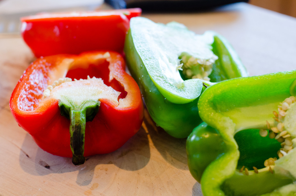 Lovely organic peppers ready to be chopped