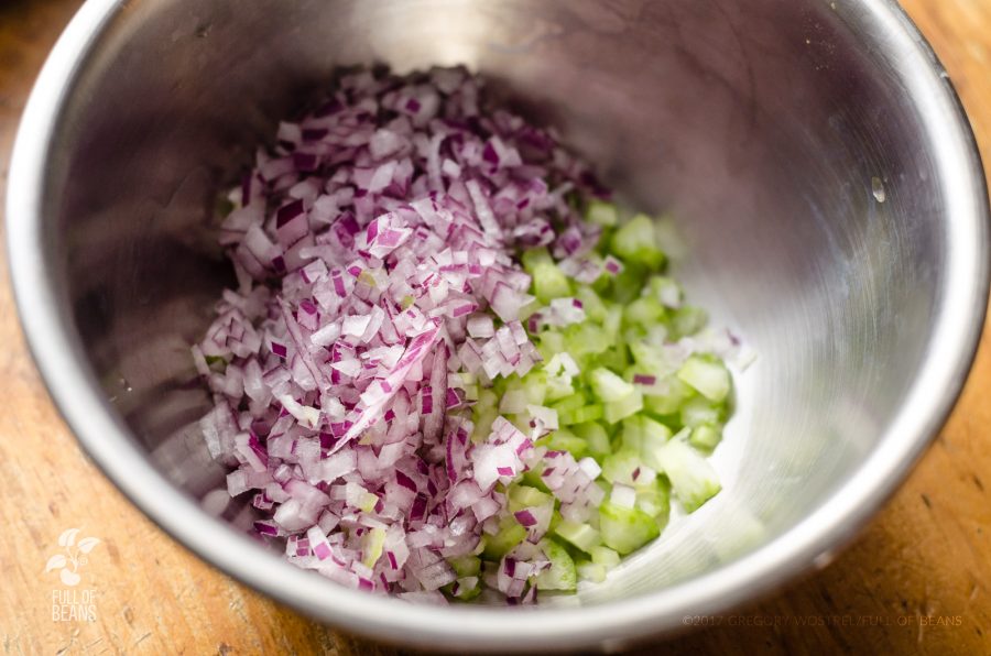 Tofu Dill Salad - chopped onions and celery