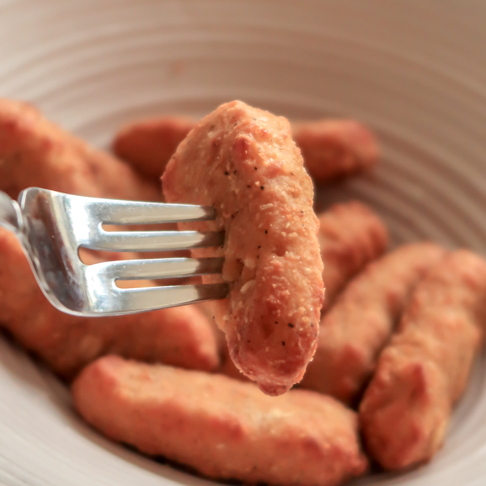 Chick'n Tenders on a fork