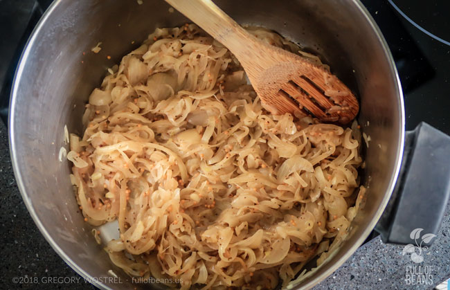 vegan onion soup cooking in a pot