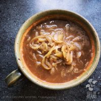 simple vegan onion soup in a a bowl