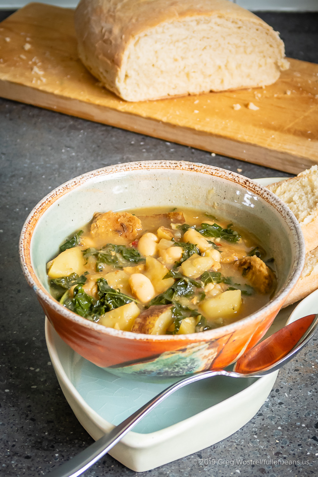 Vegan Portuguese Kale, White Bean, and Sausage Soup Full of Beans