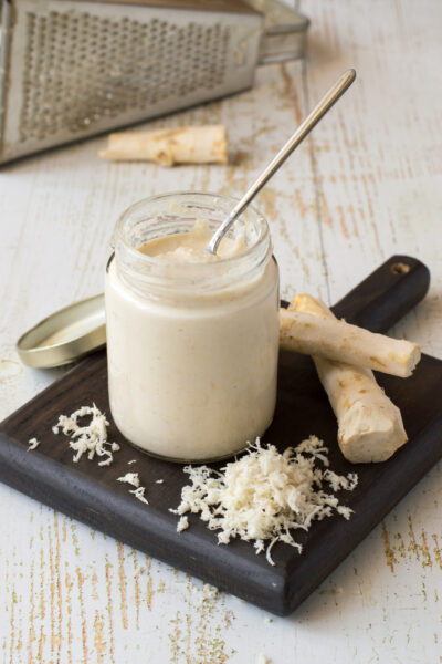 prepared horseradish in a jar