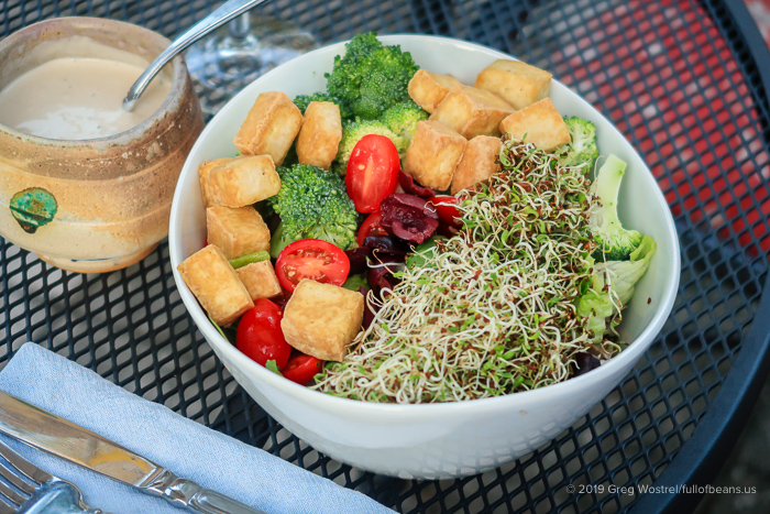 Green Salad with sprouts and fried tofu