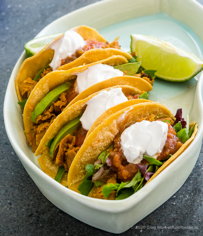 Ready to eat Zesty Lime Vegan Tacos with Comrade Cluck