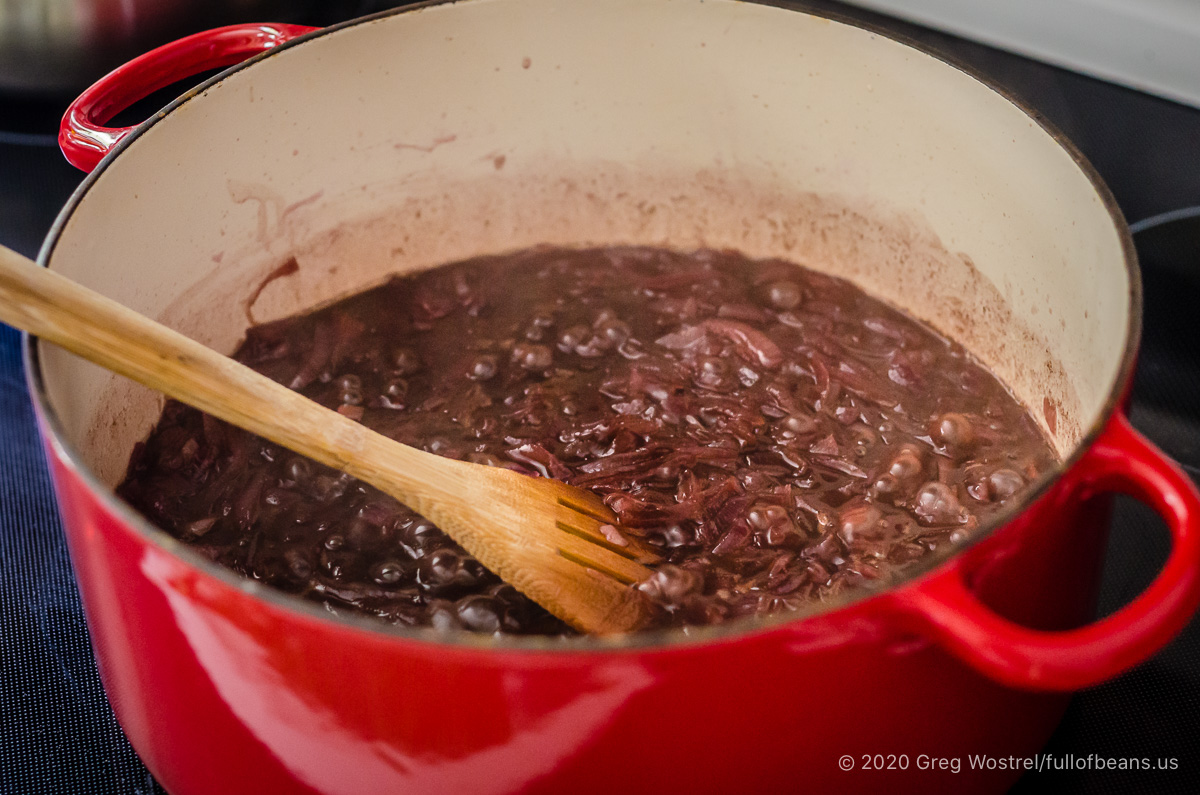 red onions cooking down into jam