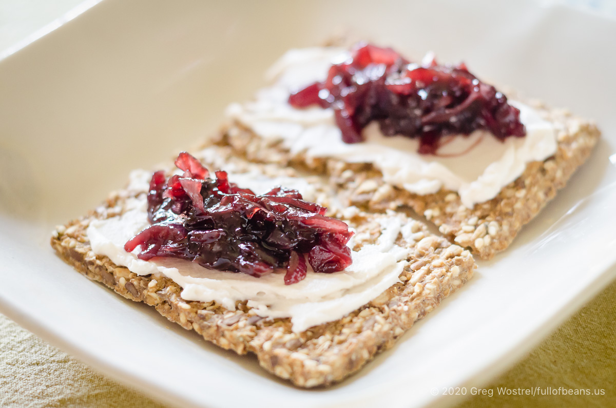 red onion jam on crackers