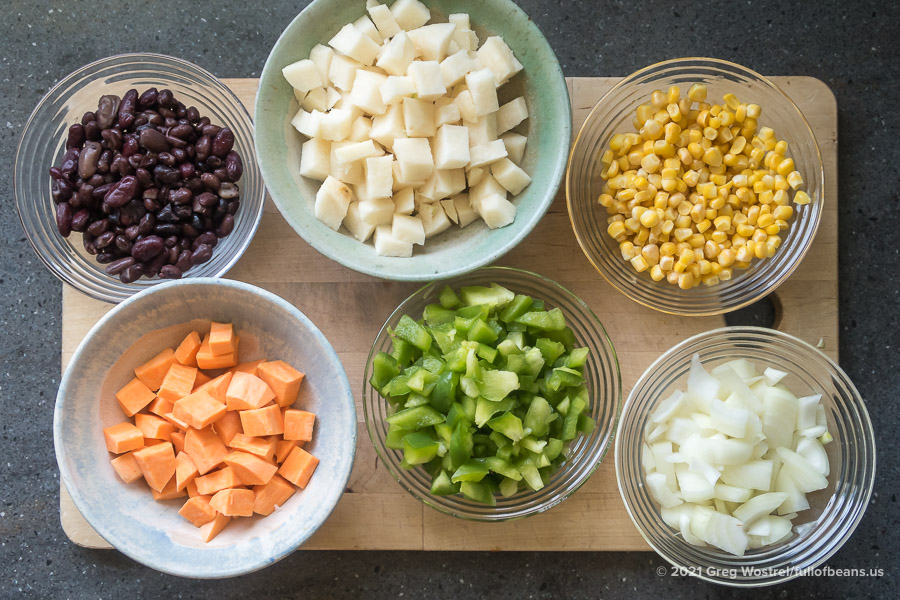ingredients for Vegan Mexican Soup on a cutting board