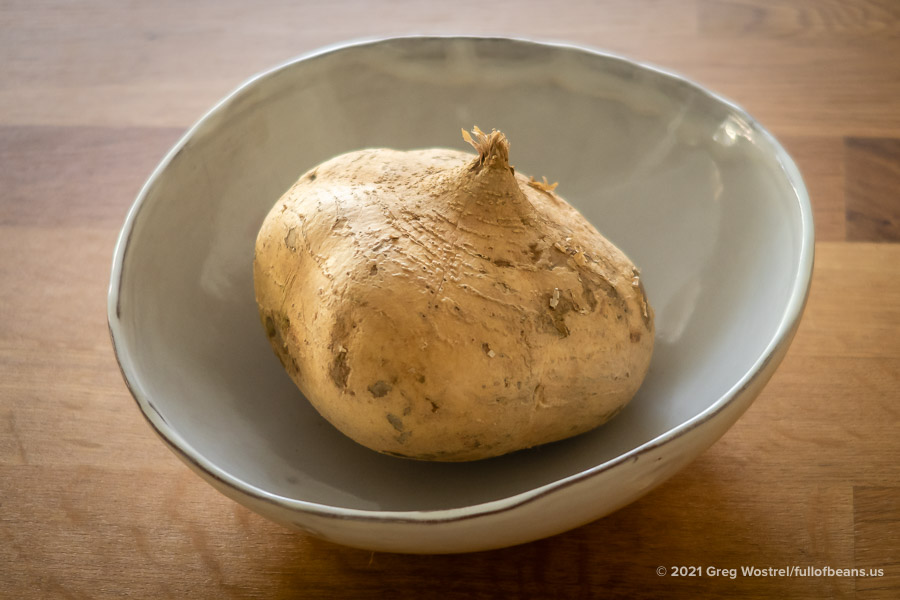 a jicama in a large bowl