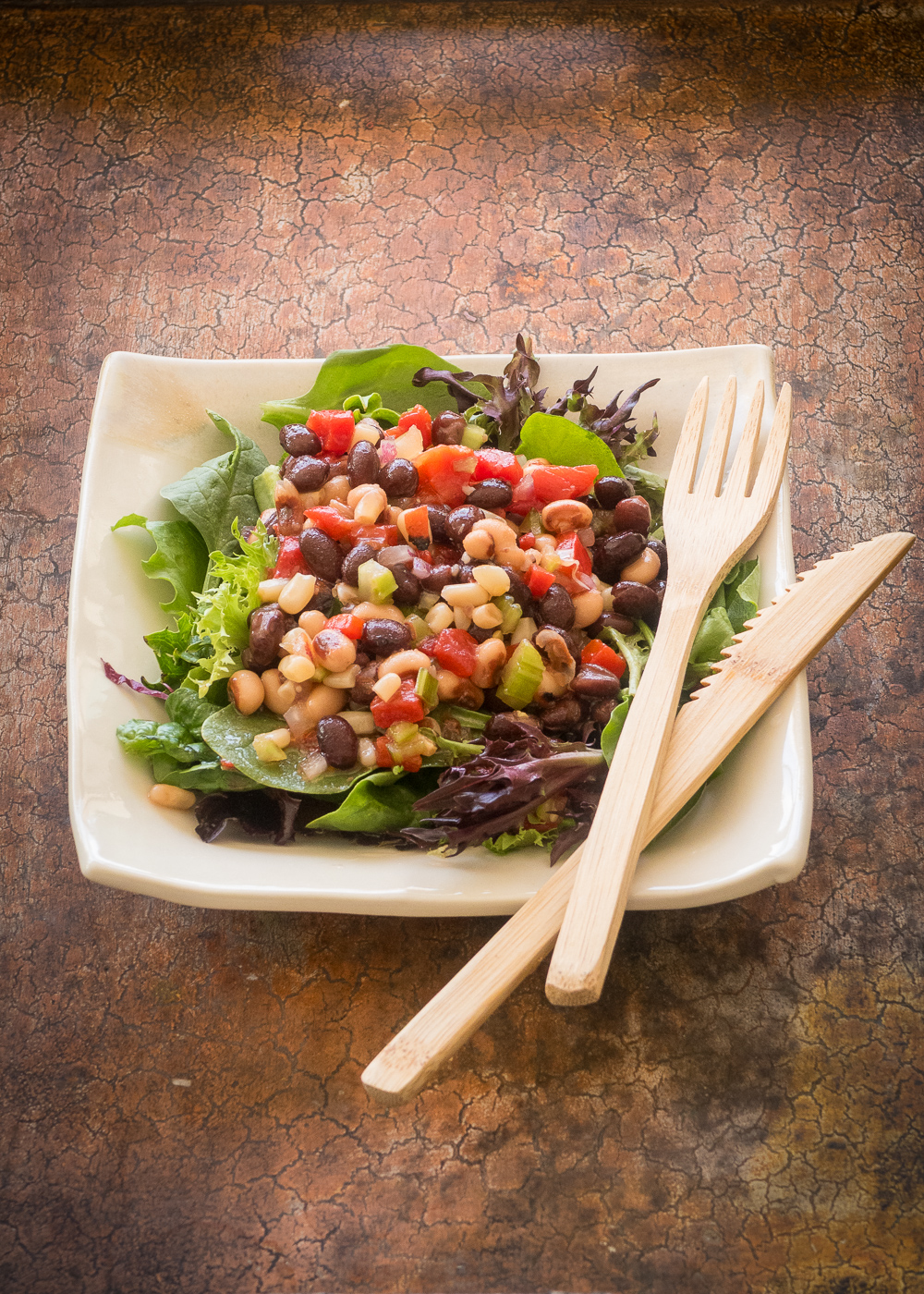 High Protein Vegan Bean Salad on a plate